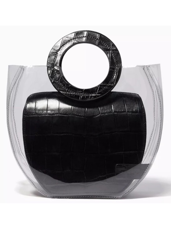 STAUD Handbags - STAUD Frida Bag Black Leather Croc & Clear PVC Tote Handbag Convertible